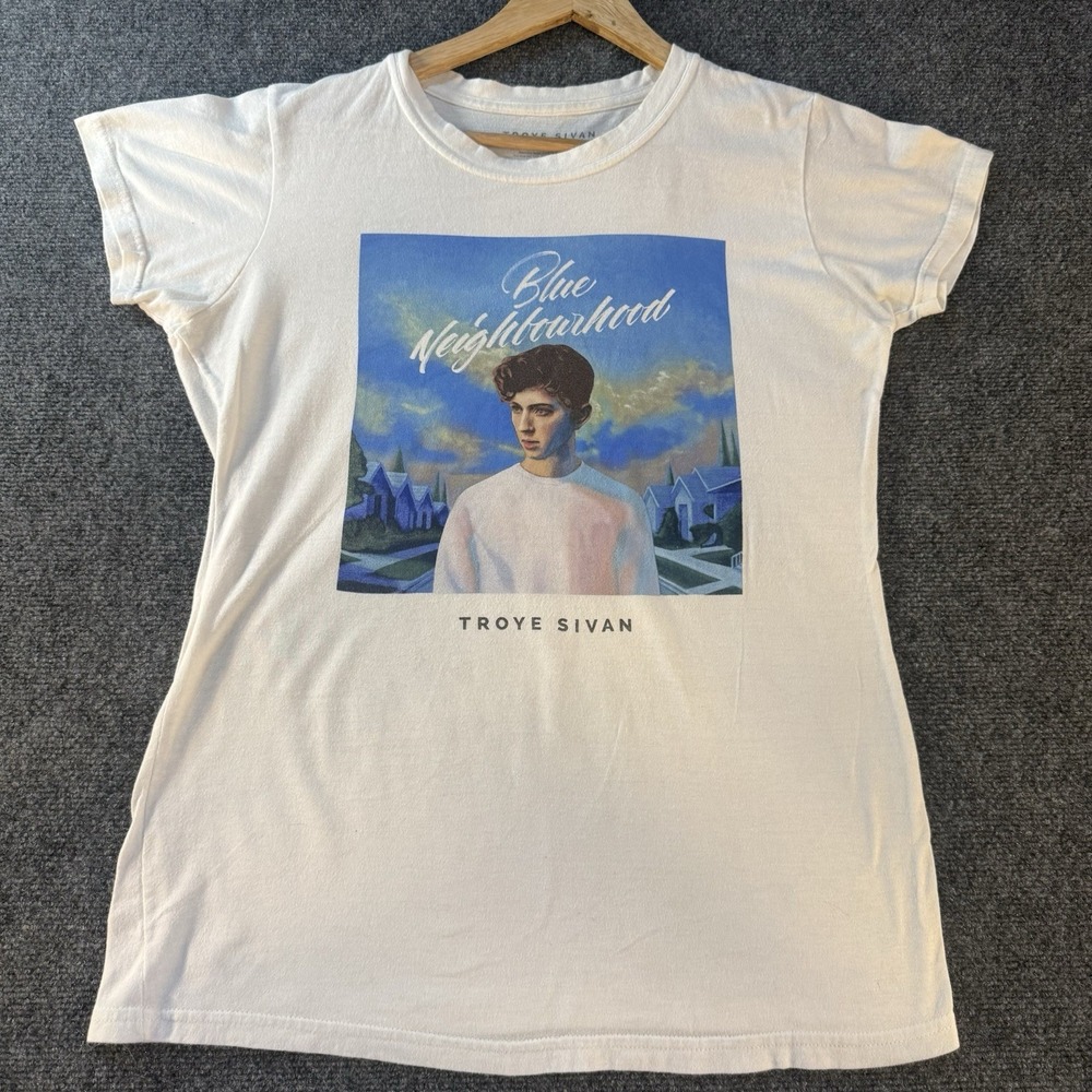 Troye Sivan Blue Neighbourhood Graphic Band T Shirt White Womens Small